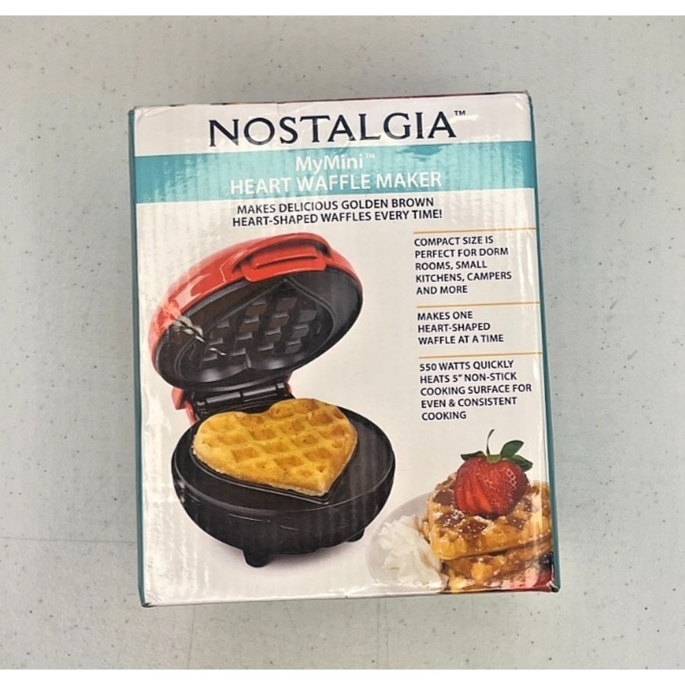 Nostalgia MYMini Heart Waffle Maker .5" Non-stick Red